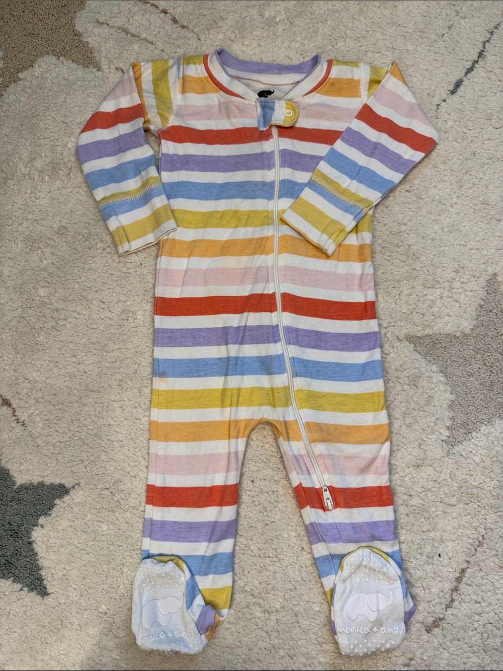 Monica + Andy Striped Multicolor Footed One-Piece Pajama - Soft Cotton